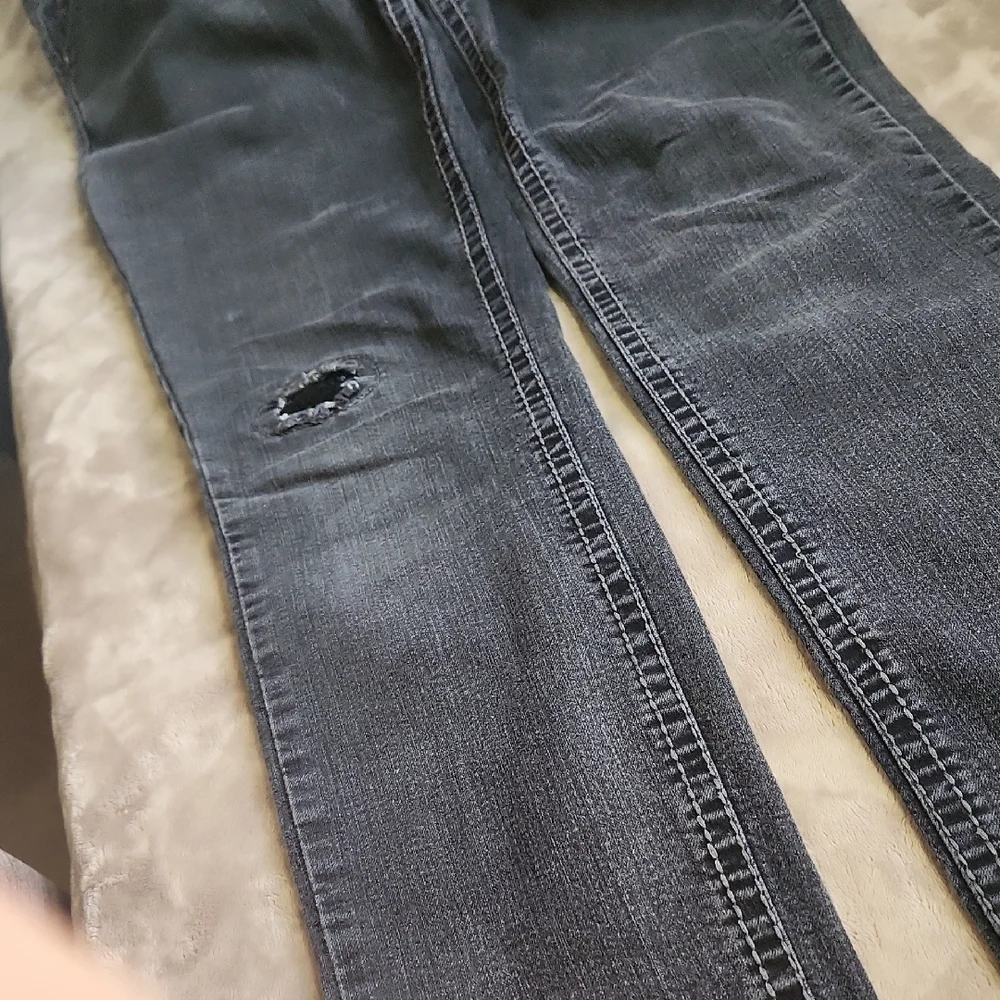 Black Sequin Backed Distressed Women Jeans - Picture 11 of 14